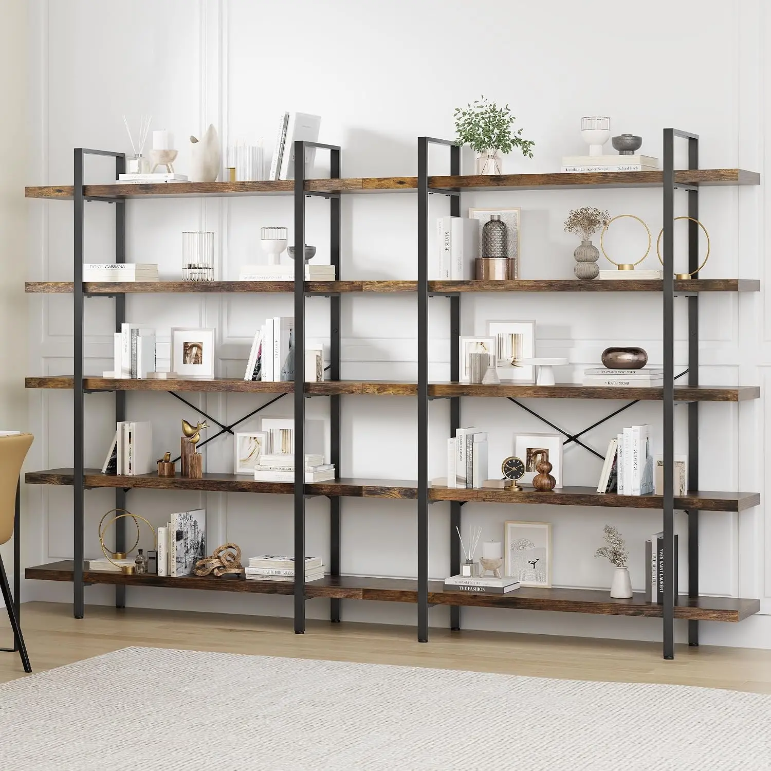 Bookshelf 5 Tier - Bookshelf Set of 2, Heavy Duty