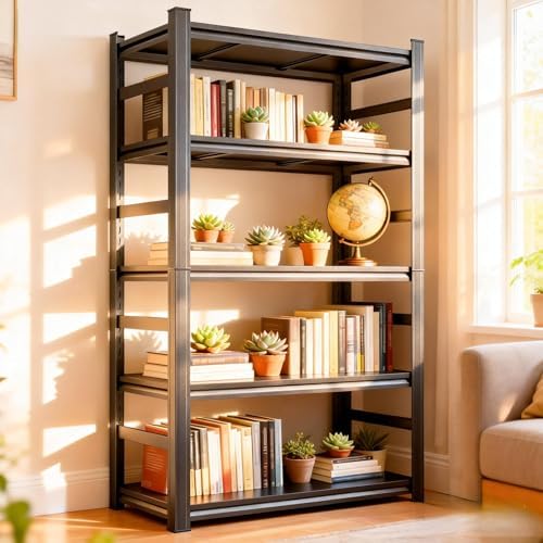 Bookshelf 5 Tier - 5 Tier Metal Bookshelf with Anti-Drop
