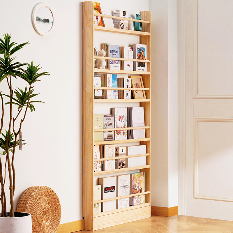 Bookshelf 5 Tier - Solid Wood Ultra-Thin Bookshelf Behind Door