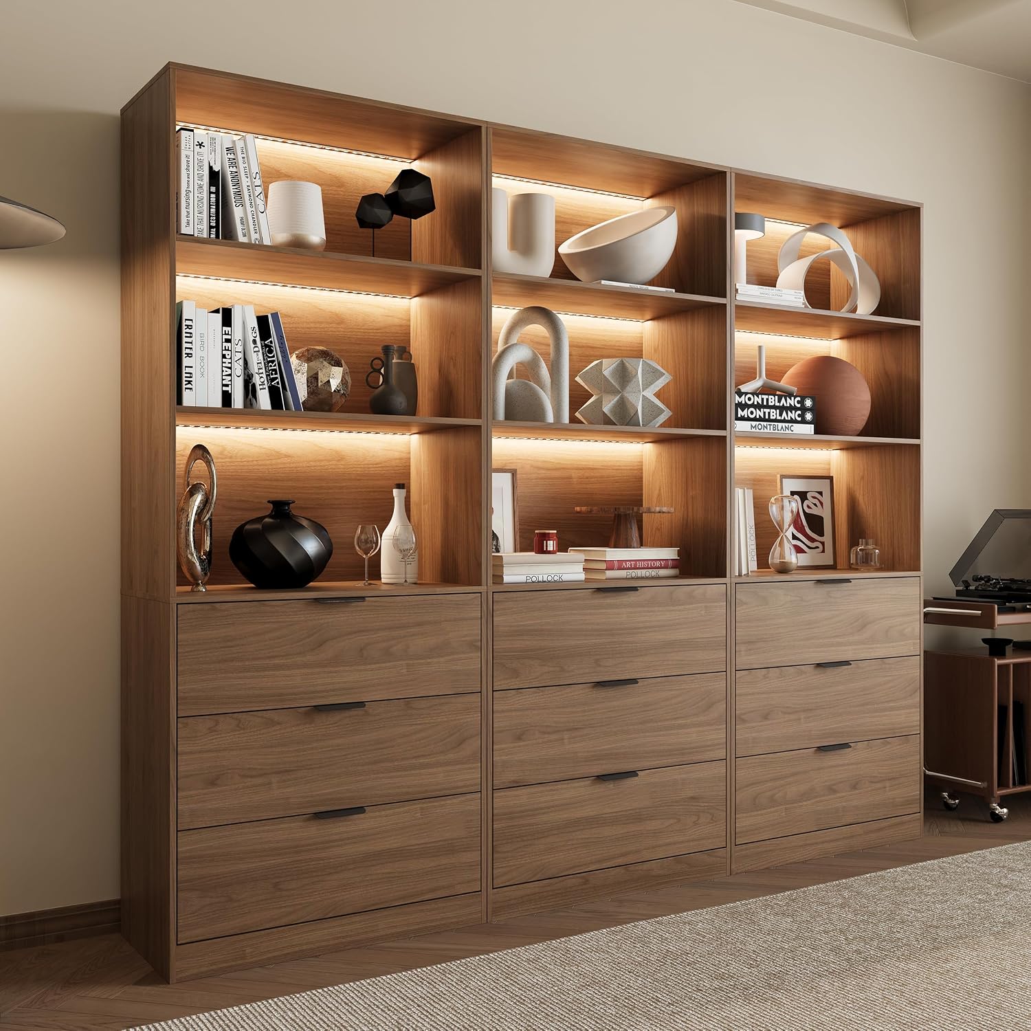 Bookshelf 5 Tier - 3PCS Lighted Bookshelf 5-Tier with 3