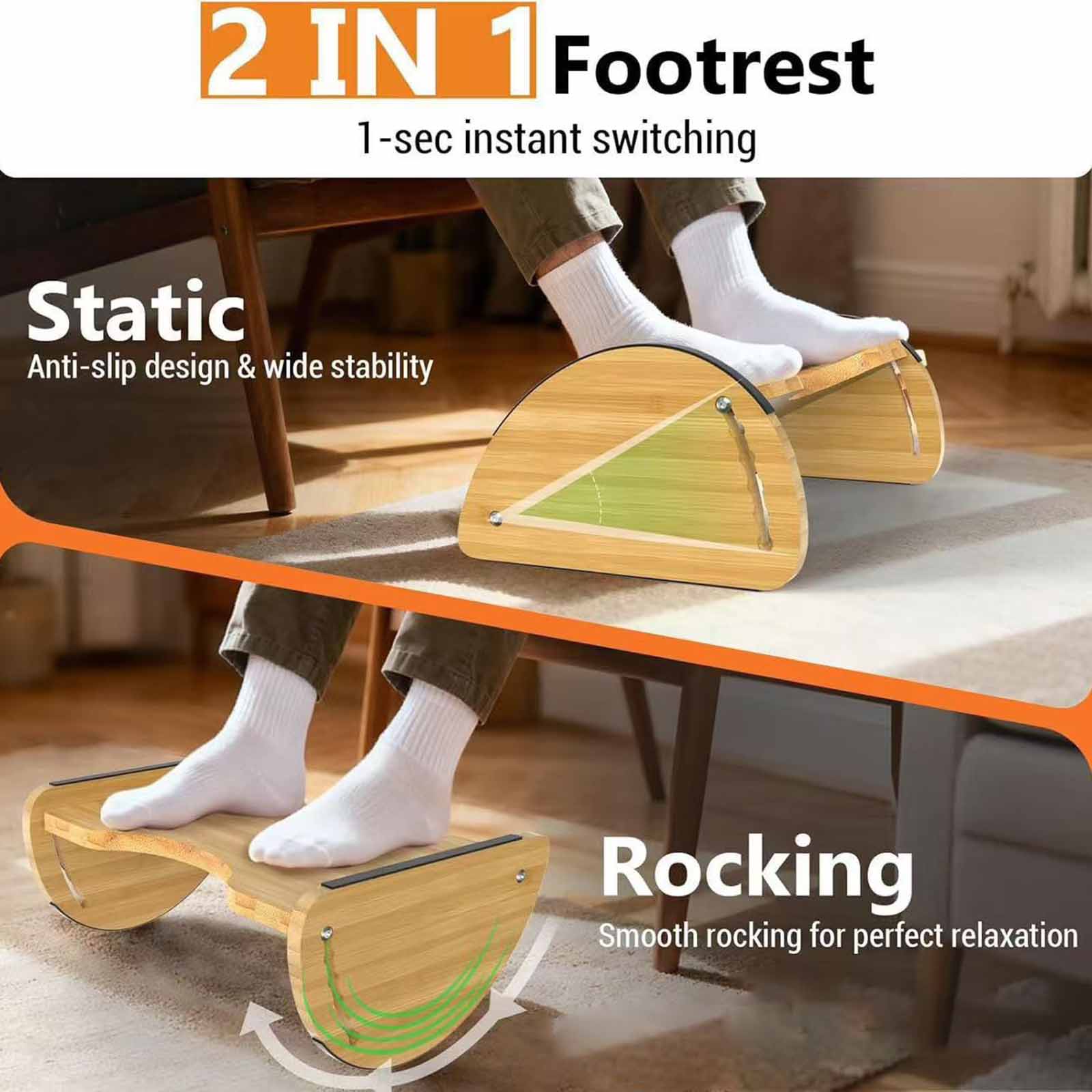 Office Furniture In China - Adjustable Office Bamboo Footrest Stool Adjustable