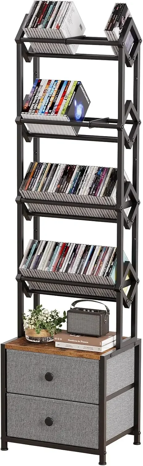 Bookshelf 5 Tier - CD Storage Rack with Drawers, 5-Tier