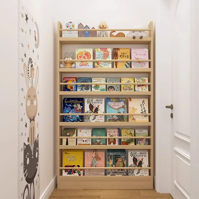 Bookshelf 5 Tier - Solid wood bookshelf, floor standing wall