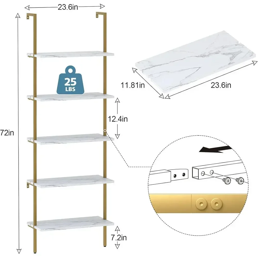 5-Tier White Marble Wall-Mount - Bookshelf 5 Tier review and price