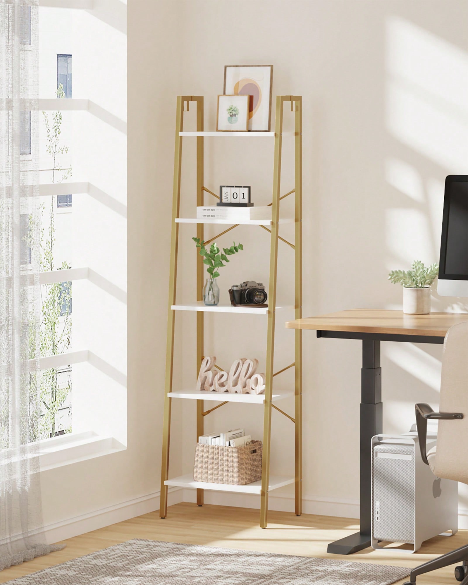 5 Tier Ladder Shelf Modern Gla - Bookshelf 5 Tier review and price