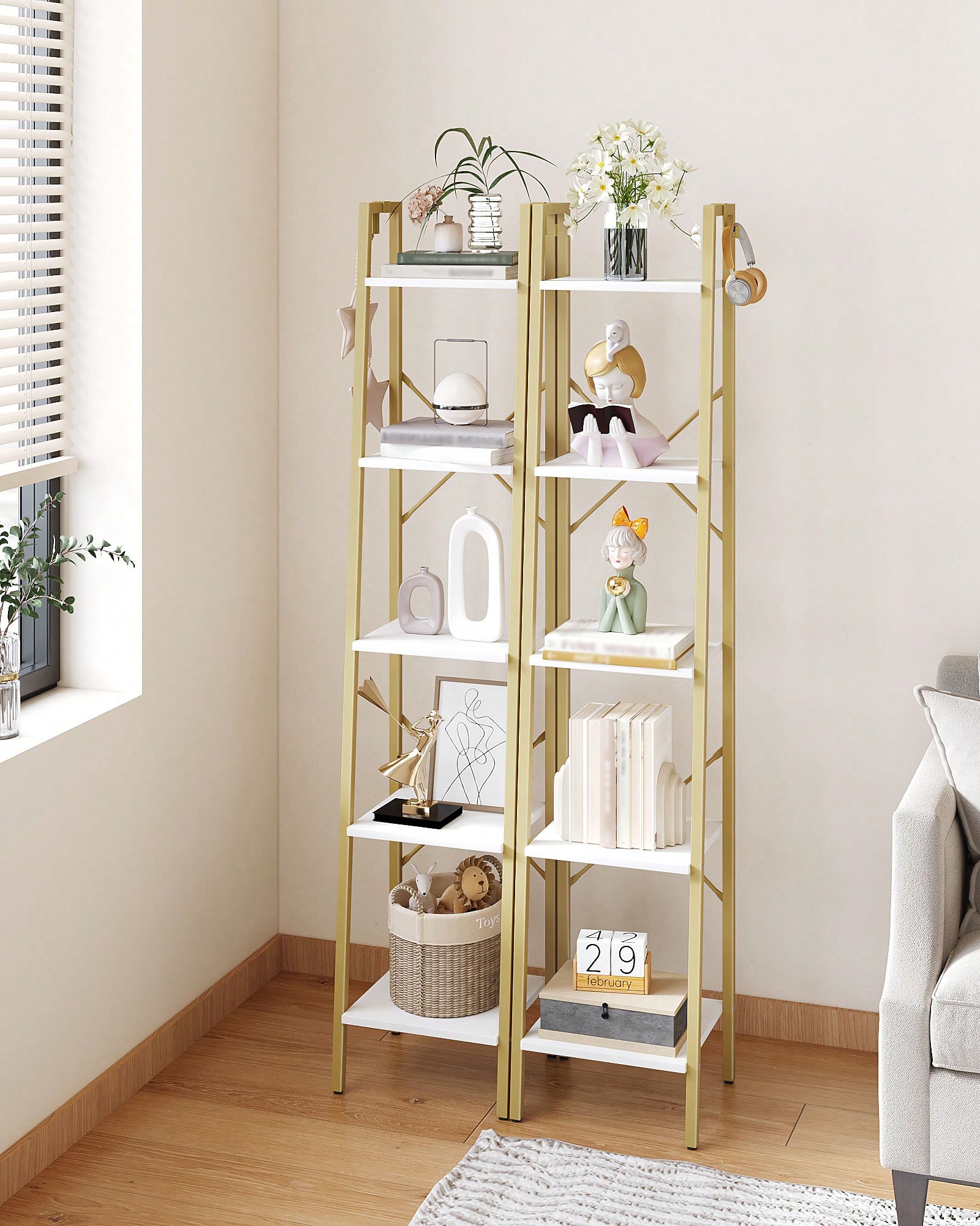 5 Tier Ladder Shelf Modern Gla - Bookshelf 5 Tier review and price