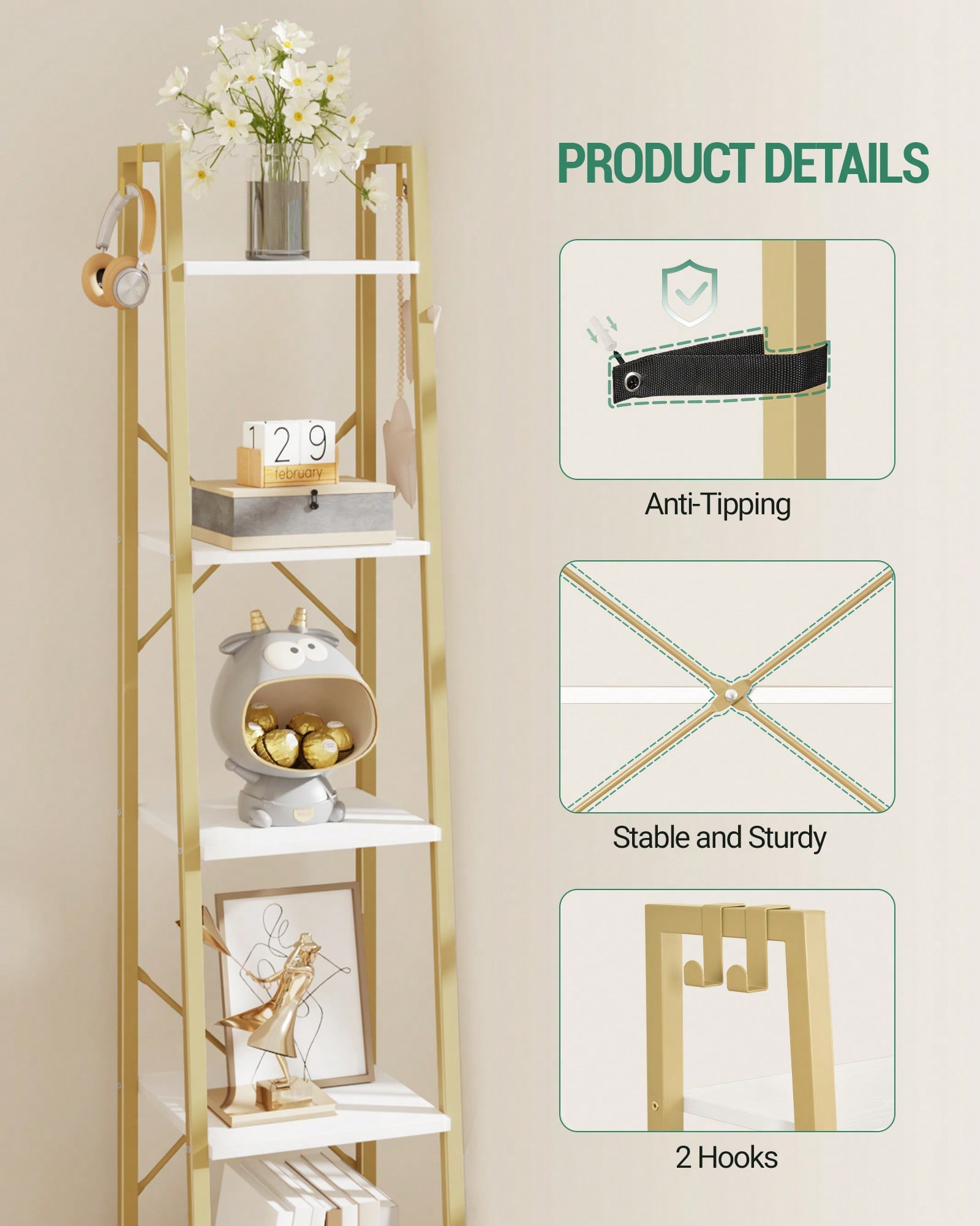 5 Tier Ladder Shelf Modern Gla - Bookshelf 5 Tier review and price