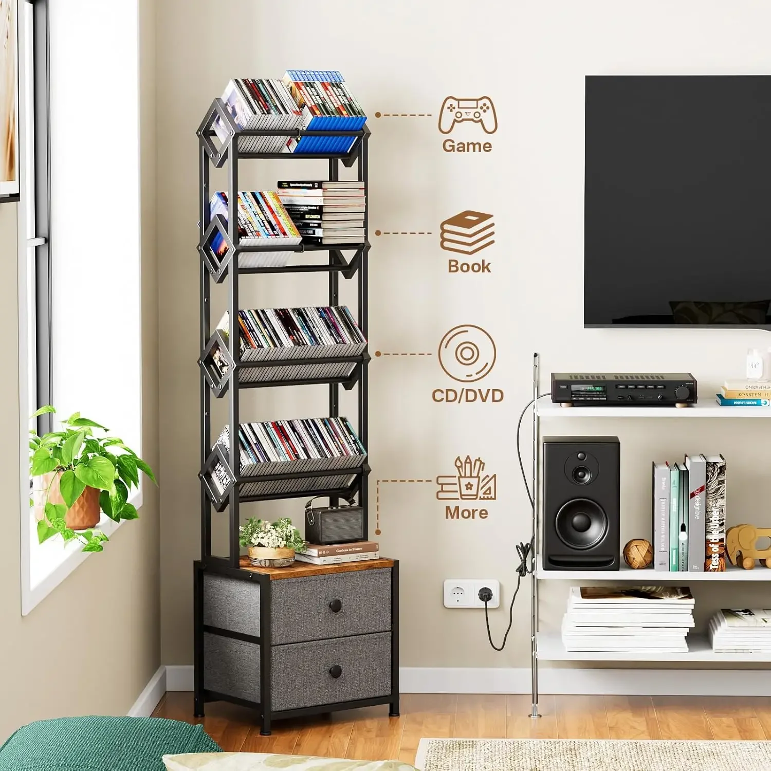 CD Storage Rack with Drawers,  - Bookshelf 5 Tier review and price